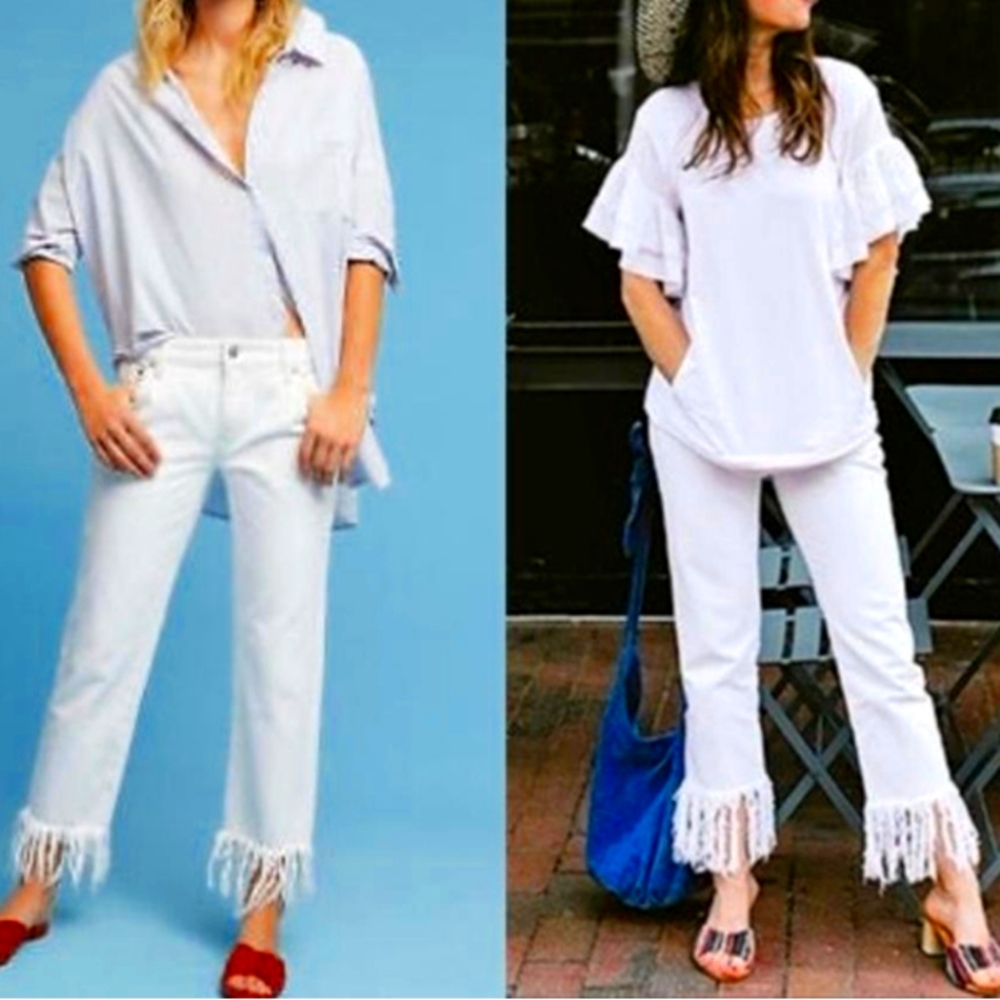 Pilcro and the Letterpress Hyphen Mid Rise Straight Fringe Capri Jeans